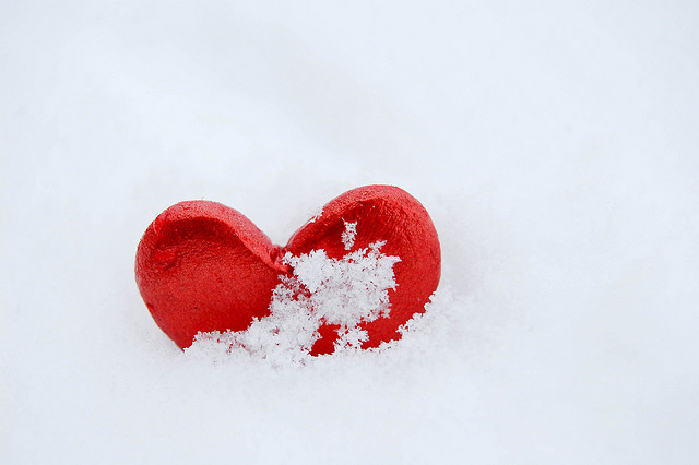 Frozen heart in snow