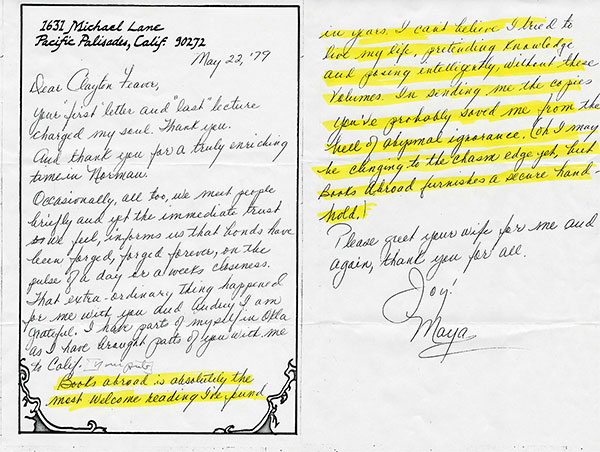 Letter from Maya Angelou