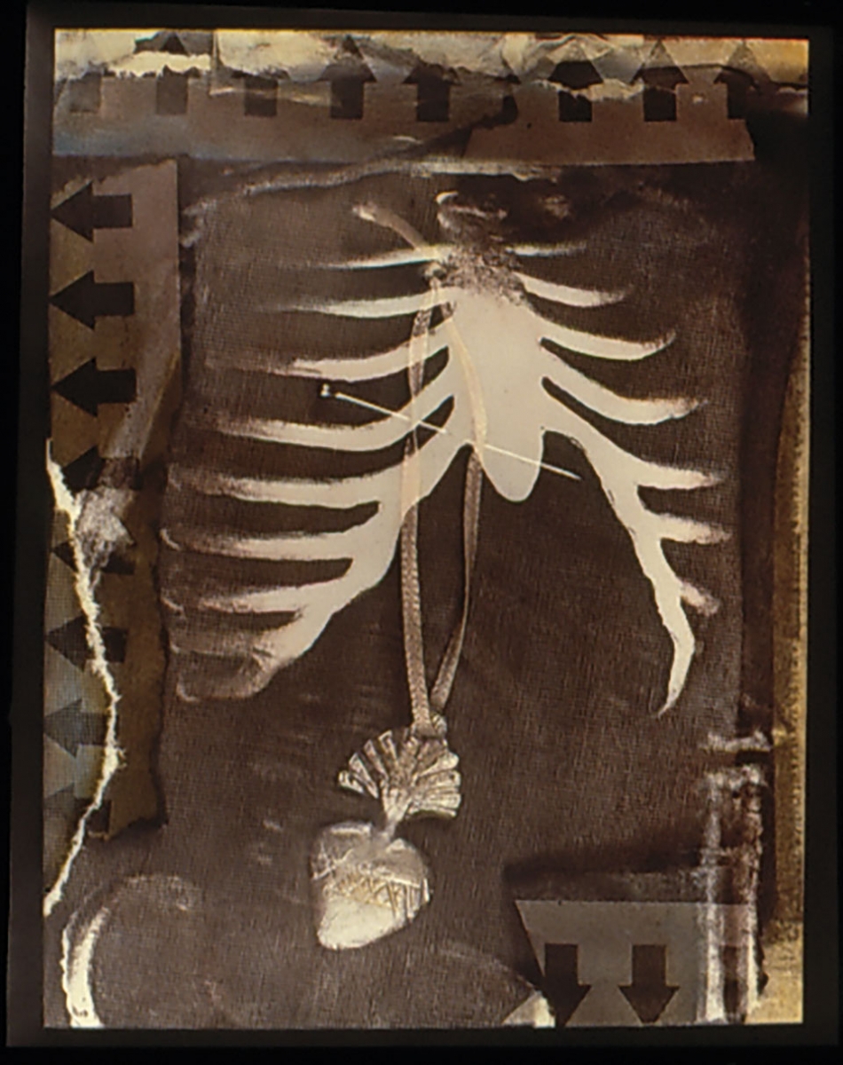Kathy Vargas (b. 1950, San Antonio), Oración: Valentine’s Day / Day of the Dead [Rib Cage], ca. 1989–90, gelatin silver print with hand-coloring, 24x20 in. Vargas writes, “This series began as a remembrance of friends who recently died of AIDS.”
