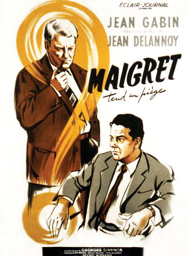 A poster from the 1958 film adaptation of Maigret tend un piège (Maigret Sets a Trap)
