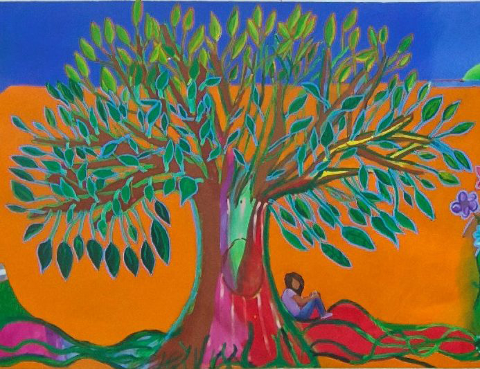 This “Tree of Life” mural, made by undocumented children, hangs in the maximum-security detention facility where Michelson and his students conducted poetry workshops with unaccompanied immigrant youth / Courtesy of The Columns / Washington & Lee University