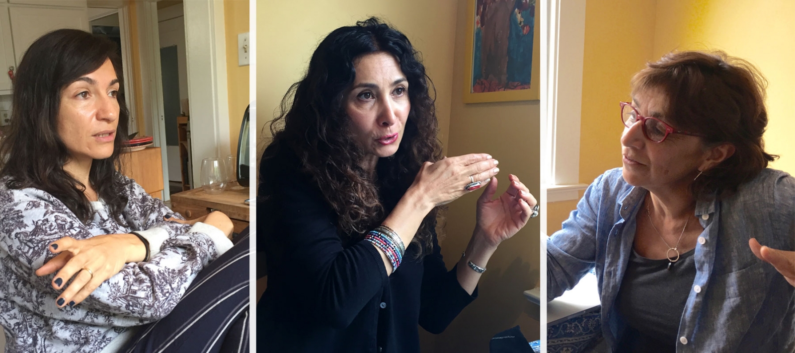 Left to Right: Laleh Khadivi, Sholeh Wolpé, and Persis Karim joined around Karim’s kitchen table to discuss the literature of Iranian Americans.