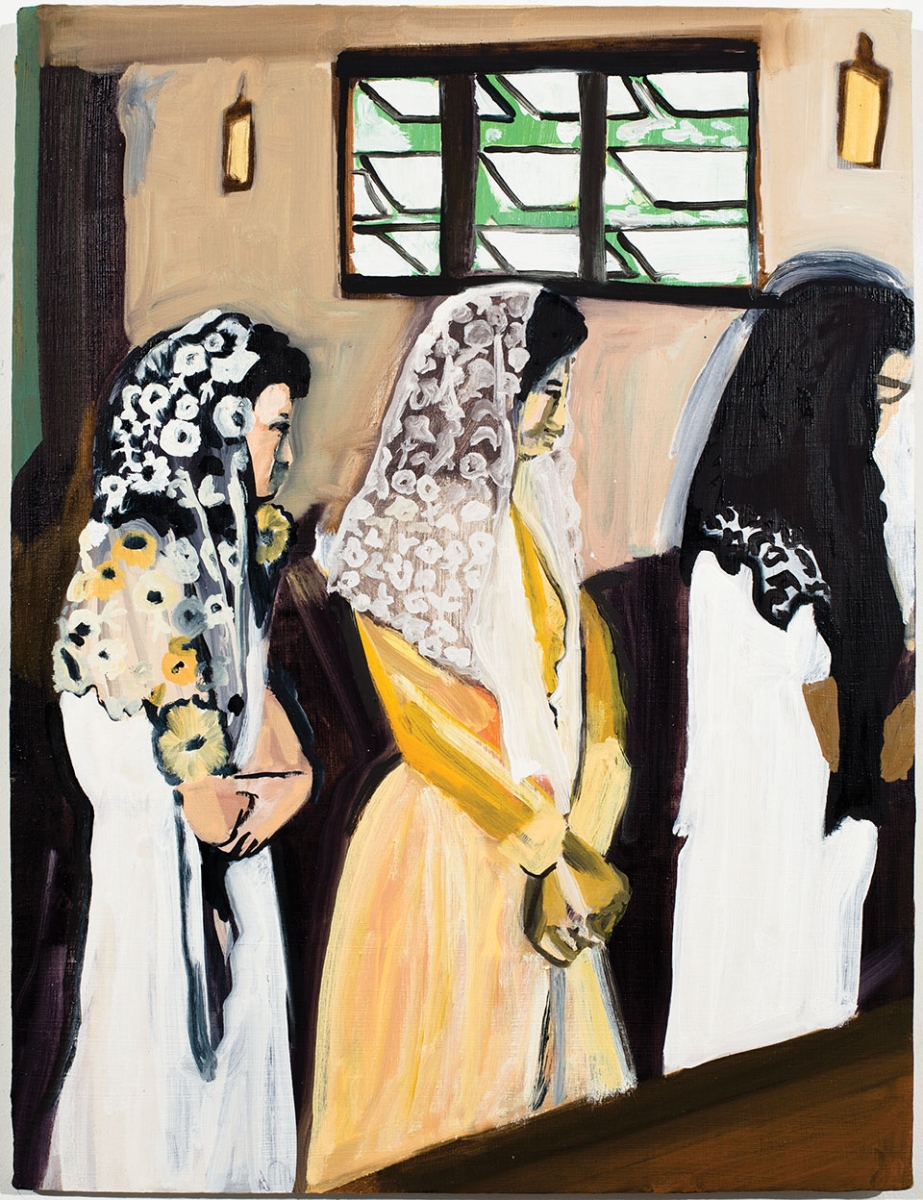 Three veiled figures painted in an early modernist style.
