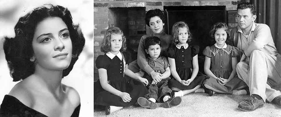 A photo of Claribel Alegría taken in 1953 juxtaposed with a photo of the Flakoll-Alegría family in 1959