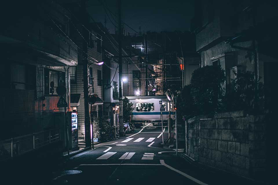A photograph of a surreal city at night