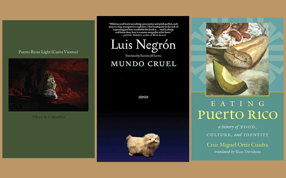 The covers to the three books discussed in the article below juxtaposed on a tan background