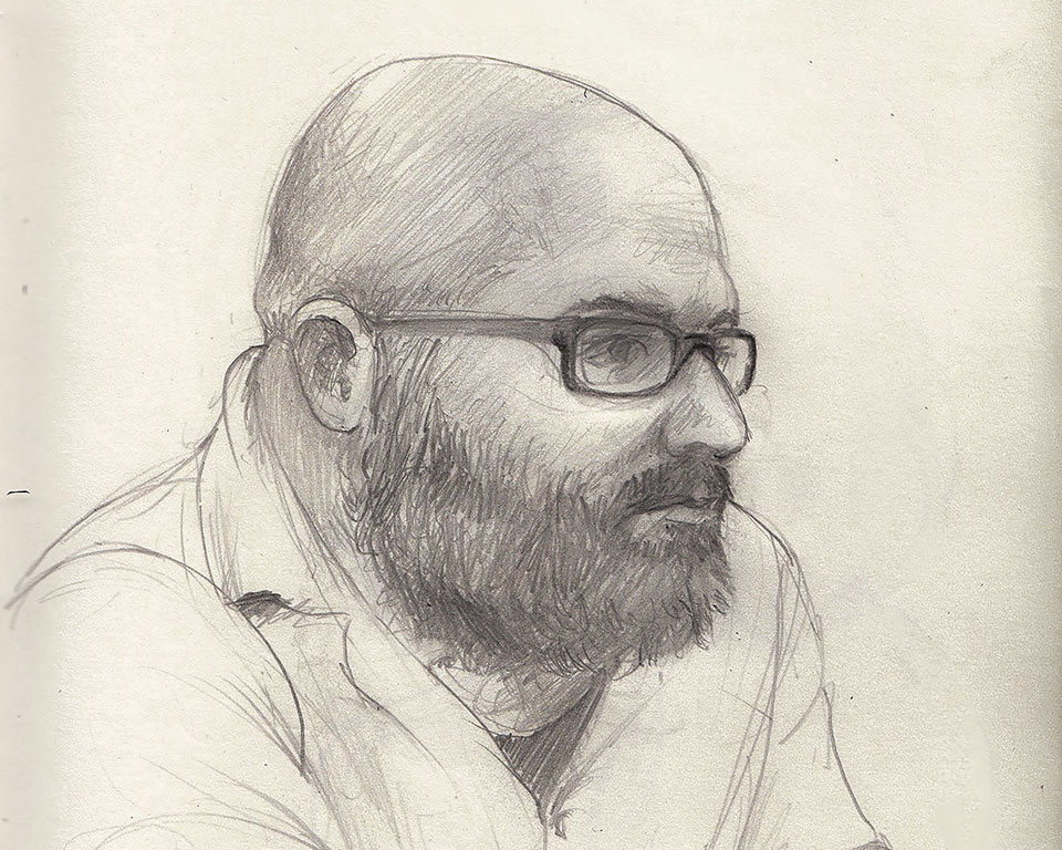 A pencil drawing of Zisis Ainalis
