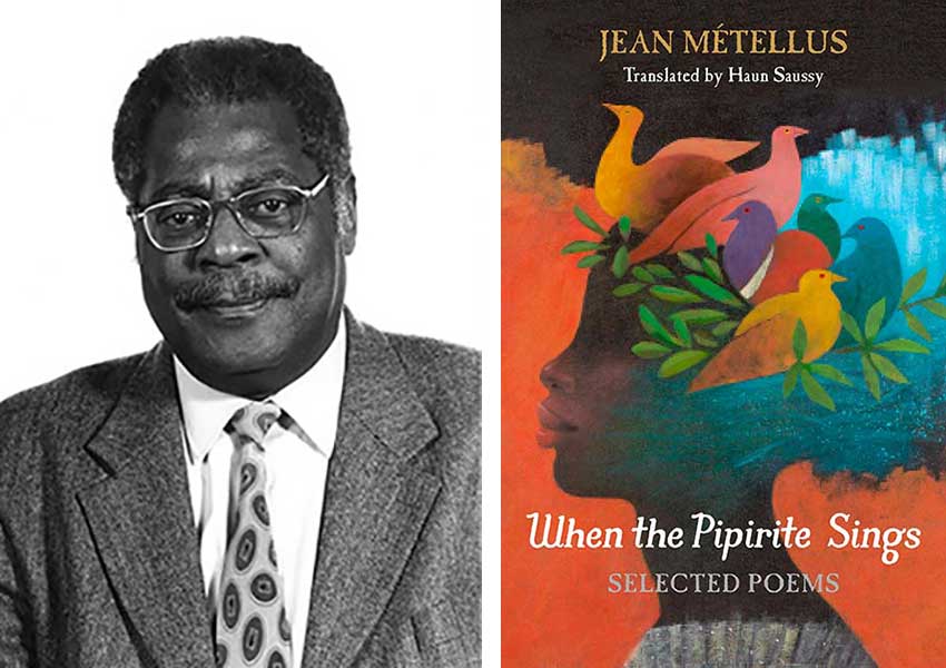 A photo of Jean Metellus juxtaposed with the cover to When the Pipirite Sings