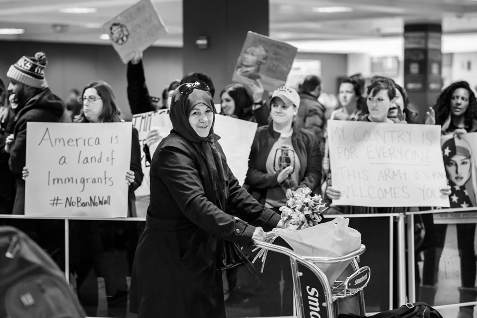 An immigrant in the Dulles International Airpot, Jan. 28, 2017. 