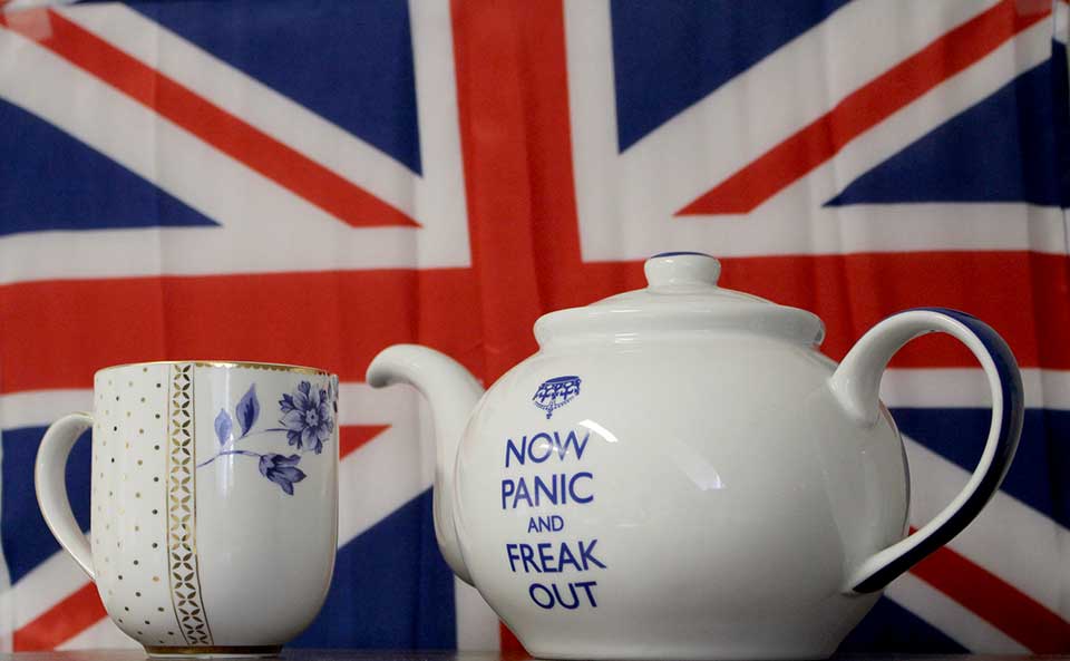 Brexit tea pot and cup