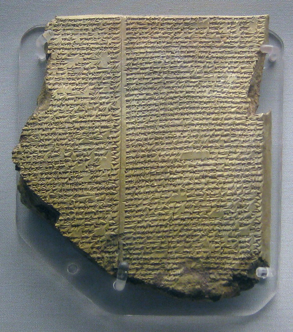 Neo-Assyrian clay tablet. Epic of Gilgamesh, Tablet 11: Story of the Flood. Known as the "Flood Tablet".