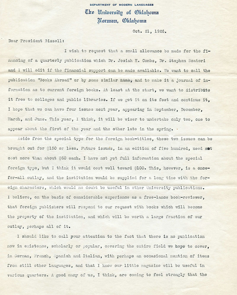 WLT Founding Letter, page 1