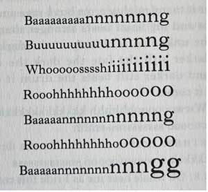 Various onomatopoeia evocative of whalesong