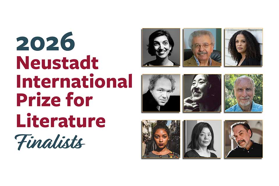 The finalists for the 2026 Neustadt Prize. Text reads: 2026 Neustadt Prize for International Literature Finalists.