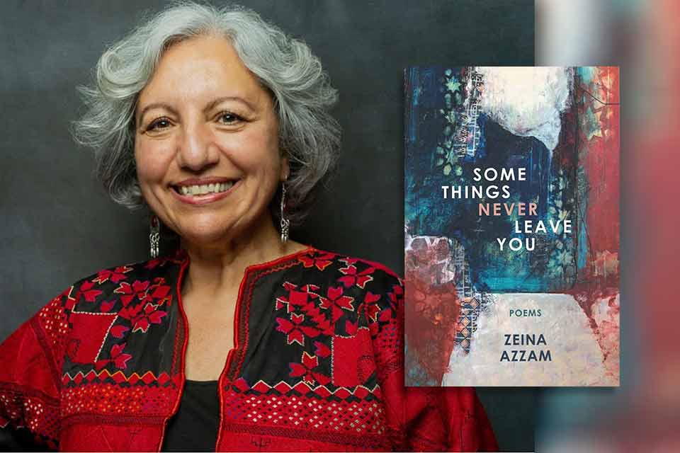 A photograph of Zeina Azzam and the cover to her book Some Things Never Leave You