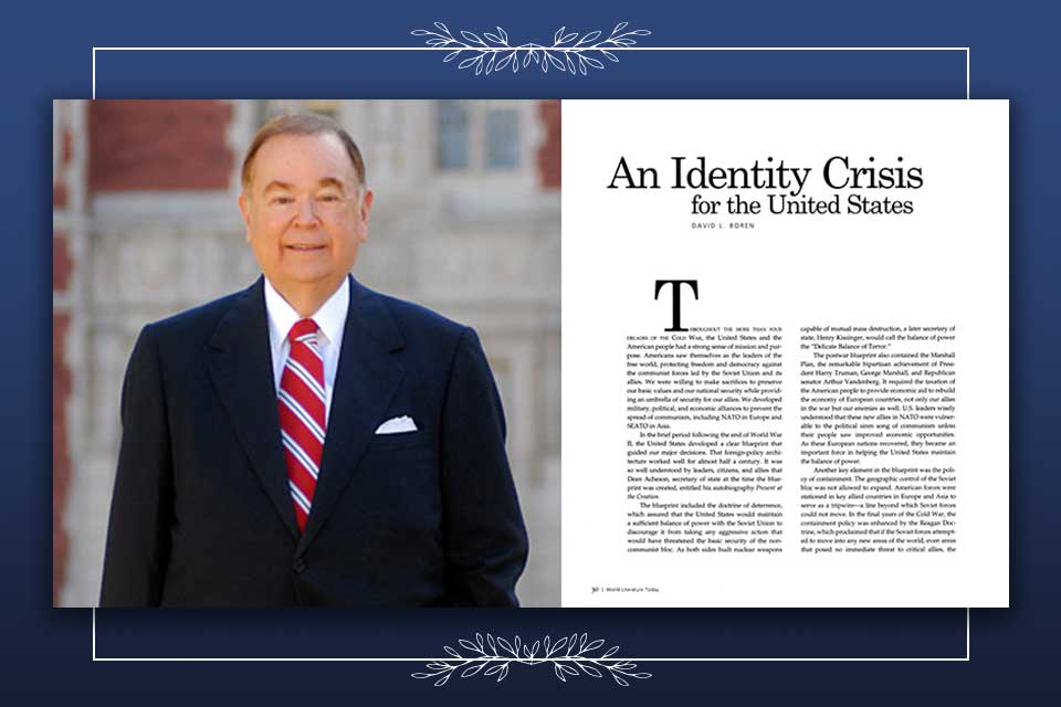 A photograph of David Boren jutxaposed with a slab of text that isn't germane to this tribute