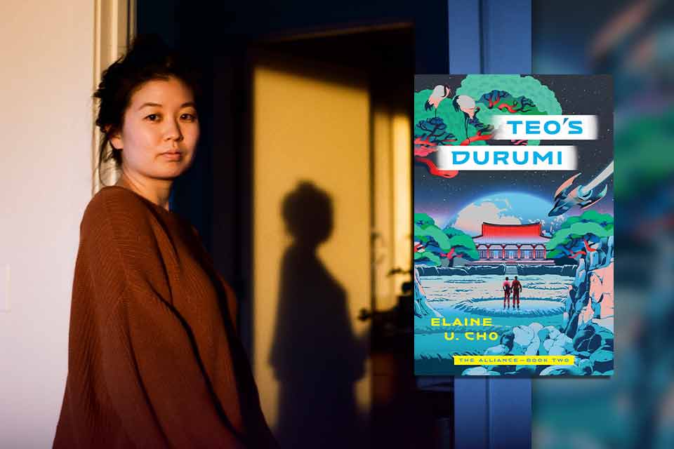 Elaine U. Cho with the cover to her book Teo's Durumi