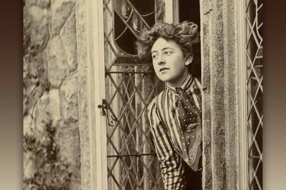 A sepia-toned photograph of Agatha Christie