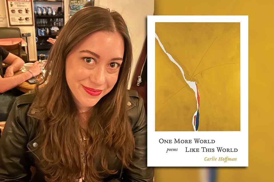 Carlie Hoffmann and the cover to her book One More World Like This World