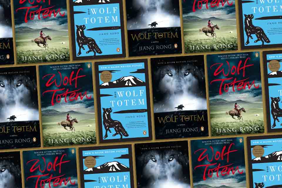 A collage of Wolf Totem book covers in translation