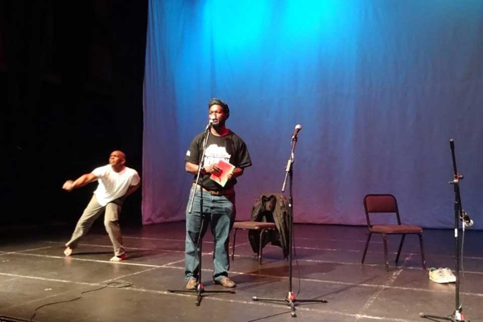 Vonani Bila reciting his poem “In the name of Amandla”