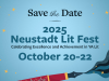 Text reads: 2025 Neustadt Lit Fest. Celebrating Excellence and Achievement in YA Lit. October 20-22.