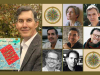 A photo of Daniel Simon, his book jacket, and seven authors who will be reading with him from March 23 to March 27