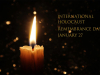 A photograph of a lit candle emerging from the darkness. Text reads: International Holocaust Remebrance Day: Jan. 27, 2025