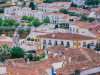 An aerial photograph of a neighborhood in Óbidos, Portugal