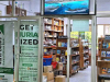 A photograph looking inside of a bookstore