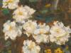A detail from an oil painting of white flowers