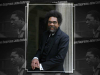 A photograph of Cornel West laid out on a repeating tile of the cover to John Coltrane's A Love Supreme