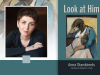 A photograph of Anna Starobinets juxtaposed with the cover to her book Look at Him