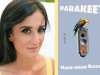 A photo of Marie-Helene Bertino juxtaposed with the cover to her book, Parakeet