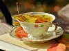 Book with a cup tea and fall leaves