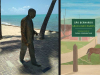 A statue of Graciliano Ramos at Ponta Verde beach, Maceió, Brazil juxtaposed with the cover to his book São Bernado