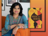 A photograph of Sangamithra Iyer with the cover to her book Inside the Mirror