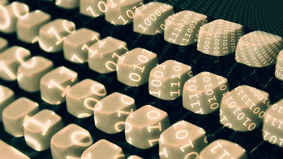 Digital numbers projected onto a computer keyboard