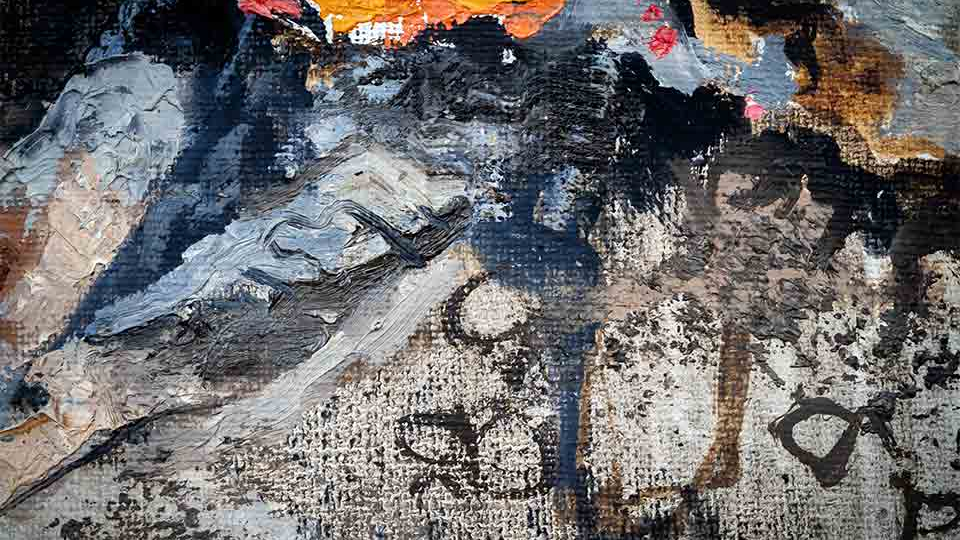 A close-up of an abstract oil painting