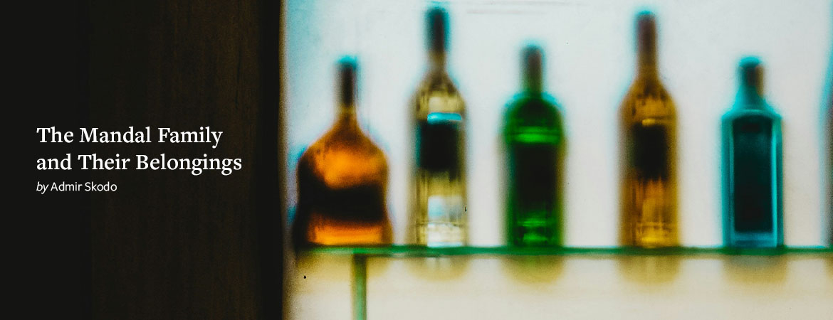 A row of bottles against a lit background as seen through a translucent filter