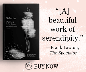 The cover to Patrick Modiano's book Ballerina. Text reads: "A beautiful work of serendipity" - Frank Lawton The Spectator