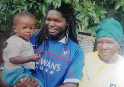 A photograph of Vonani Bila with his mother and his son