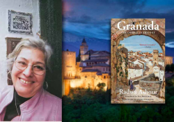 A photograph of Radwa Ashour with the cover to her book Granada