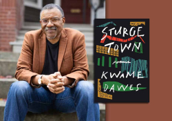 Kwame Dawes with the cover to his book Sturge Town