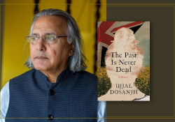 A picture of Ujjal Dosanjh with the cover to his book, The Past is Never Dead