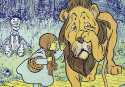 An illustration of Dorothy and the Cowardly Lion from the Wizard of Oz