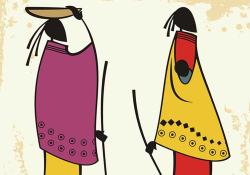 Two stylized figures in traditional African dress