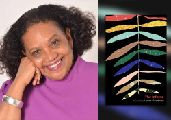 Lorna Goodison with the cover to her translation of The Inferno