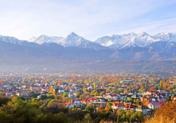 An aerial photograph of Almaty, Kazakhstan