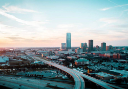 An aerial photograph of downtown Oklahoma City